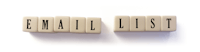 the word email list is spelled out on a white background