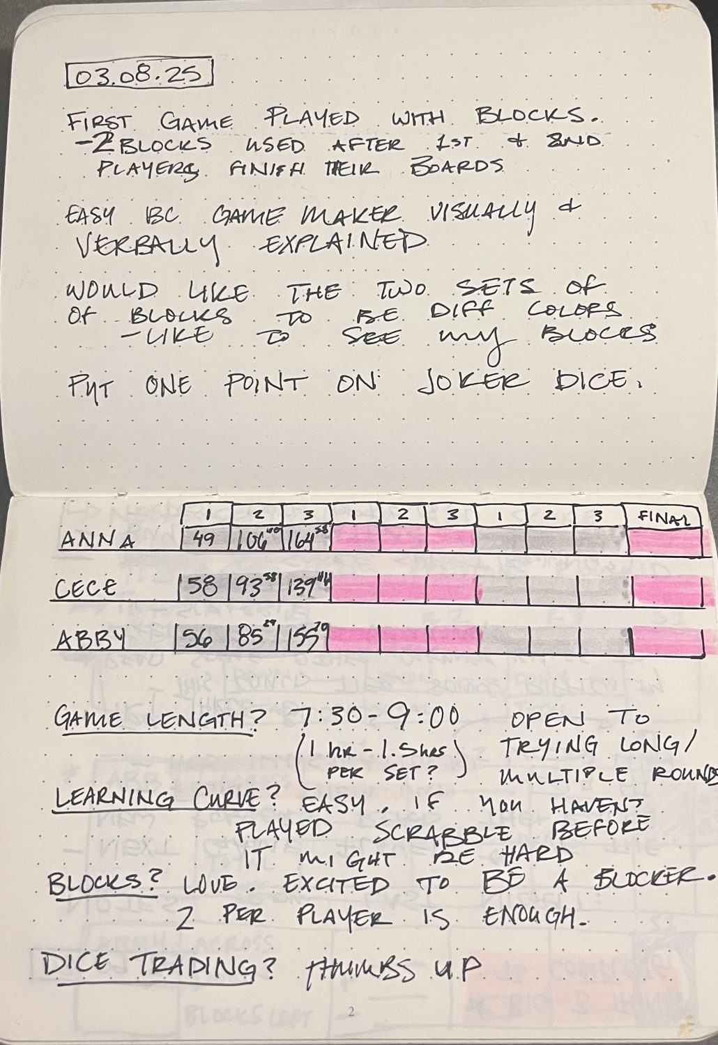 Playtest notebook spread 1